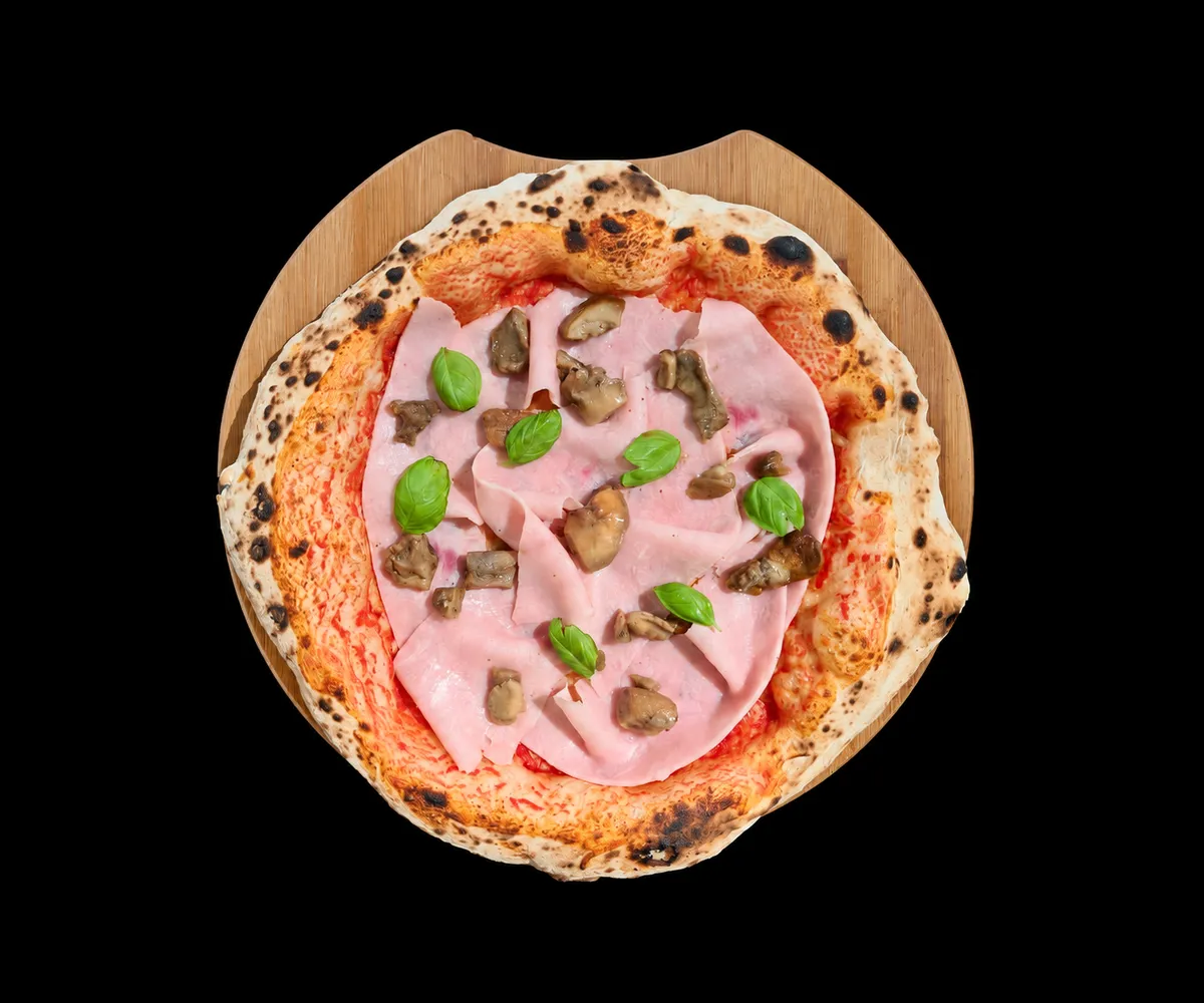 Pizza Montanara cu prosciutto cotto și hribi